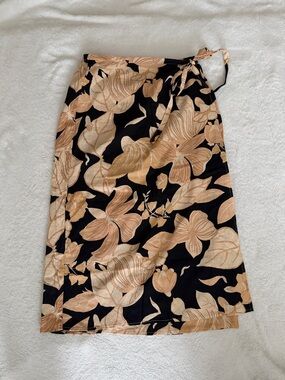 black and tan floral wrap skirt